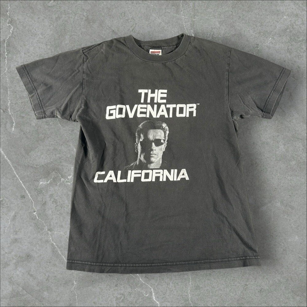 Vintage Arnold Schwarzenegger Shirt Mens Small Black 90s Movie Promo Governer‎